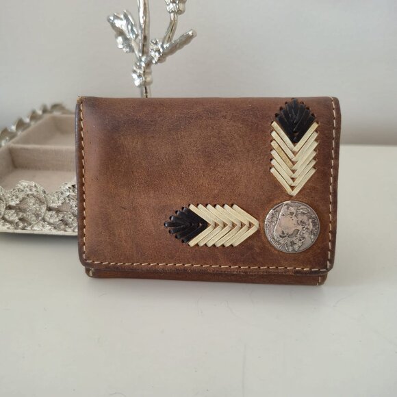 Nocona Men’s Trifold Wallet, Brown Genuine Leather, Buffalo Nickel Accent - Picture 1 of 10